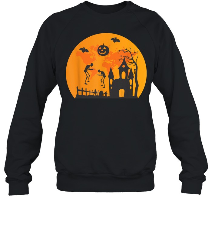 Scary Halloween with Moving Skeletons and Mysterious Castles shirt Unisex Sweatshirt