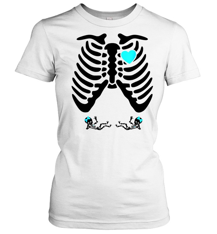 Skeleton pregnancy twins baby boy pregnant mom Halloween shirt Classic Women's T-shirt