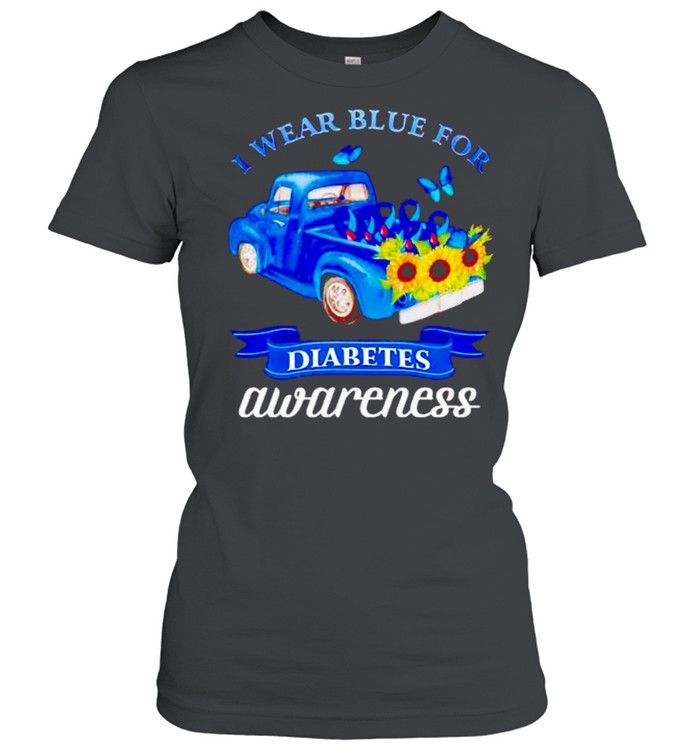 Truck sunflower I wear blue for diabetes awareness shirt Classic Women's T-shirt