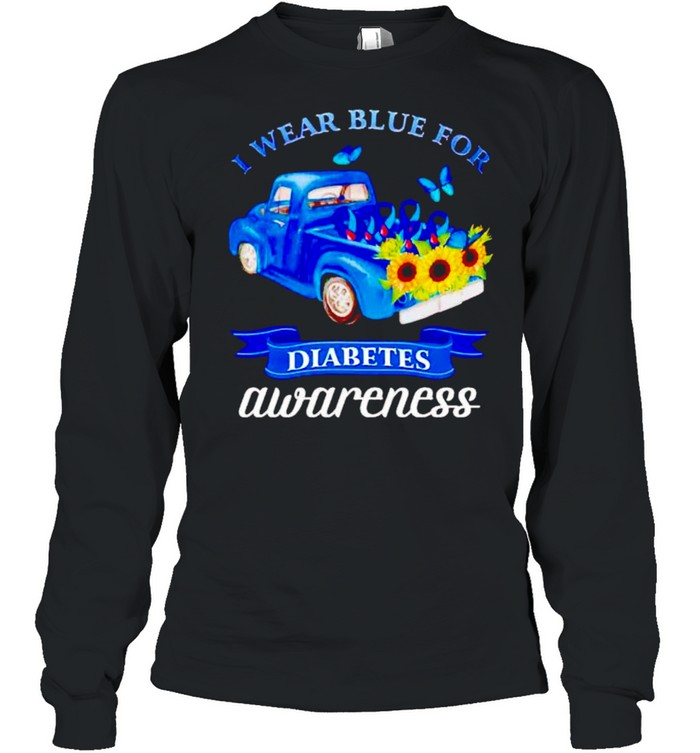 Truck sunflower I wear blue for diabetes awareness shirt Long Sleeved T-shirt