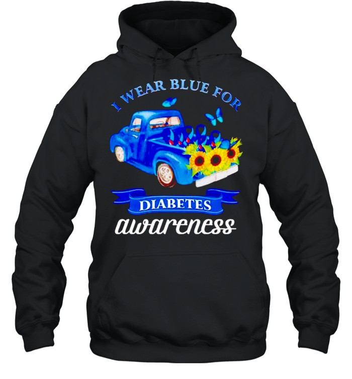 Truck sunflower I wear blue for diabetes awareness shirt Unisex Hoodie