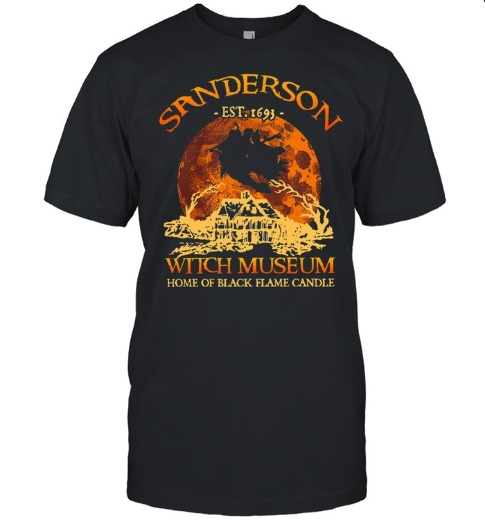 Sanderson est 1693 witch museum home of black flame candle halloween shirt