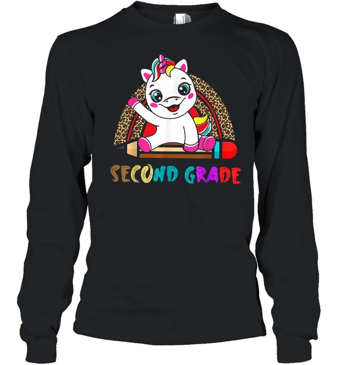 Second Grade Leopard Rainbow Boys Girls Unicorn Grade T-shirt Long Sleeved T-shirt
