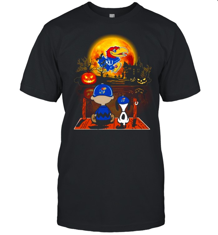 Snoopy and Charlie Brown Pumpkin Kansas Jayhawks Halloween Moon shirt Classic Men's T-shirt