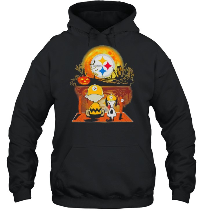 The Peanuts Charlie Brown And Snoopy Watching Moon Pittsburgh Steelers  Halloween Shirt - Mugteeco