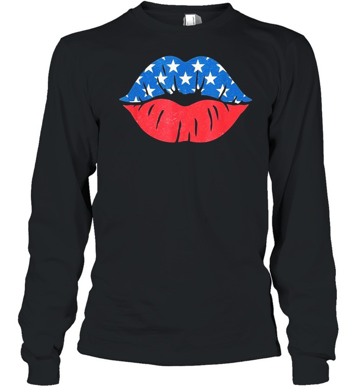 4th of July Patriotic Flag lips shirt Long Sleeved T-shirt