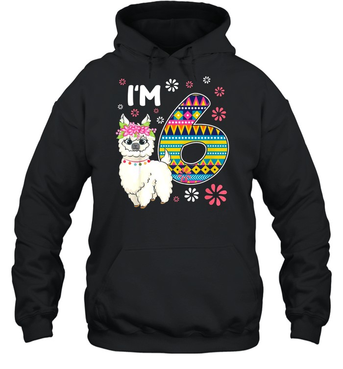 Kids birthday Llama I’m 6 year old Girl Theme 6th Bday Farm shirt Unisex Hoodie