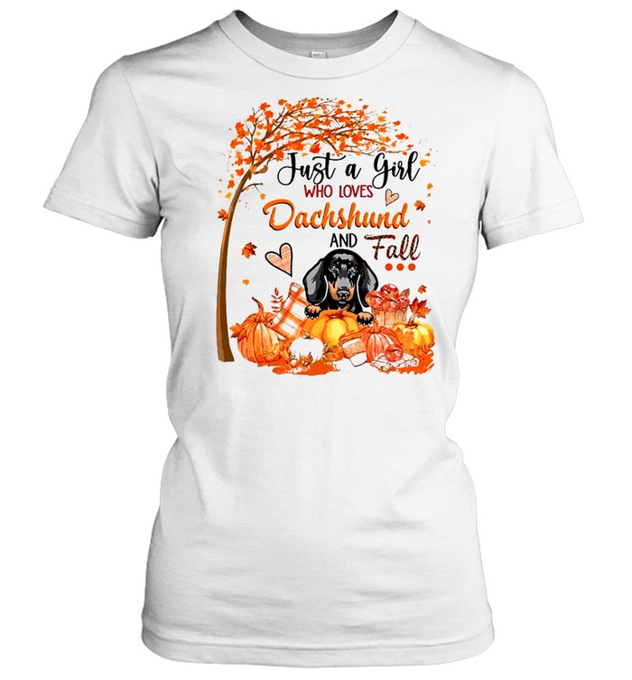 Autumn Leave Tree Just A Girl Who Loves Dachshund And Fall Halloween Classic Women's T-shirt