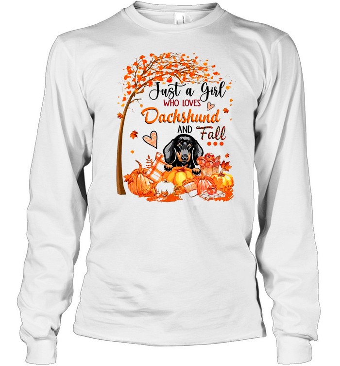 Autumn Leave Tree Just A Girl Who Loves Dachshund And Fall Halloween Long Sleeved T-shirt