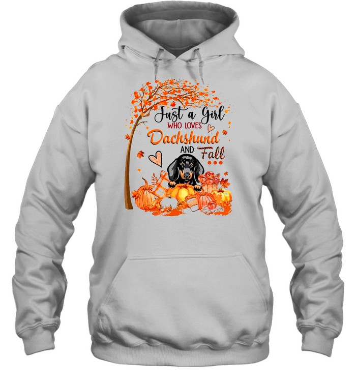 Autumn Leave Tree Just A Girl Who Loves Dachshund And Fall Halloween Unisex Hoodie