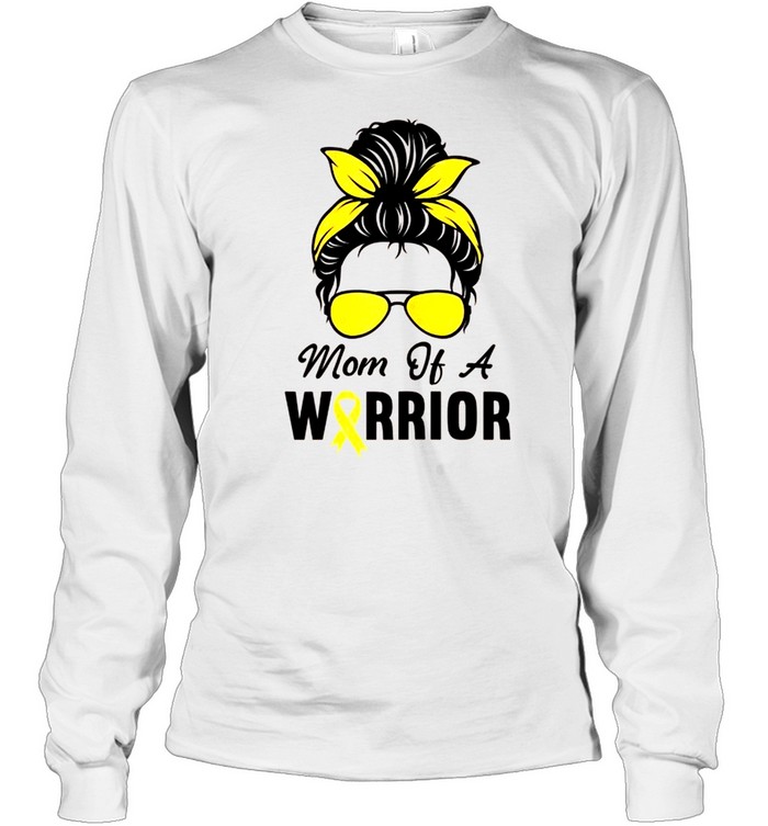 Childhood Cancer Awareness Mom Of A Warrior Messy Bun shirt Long Sleeved T-shirt