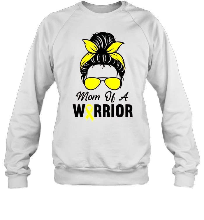 Childhood Cancer Awareness Mom Of A Warrior Messy Bun shirt Unisex Sweatshirt