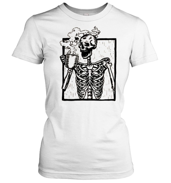 Distressed Skeleton Vintage Picture Smiling Skull Coffee shirt Classic Women's T-shirt