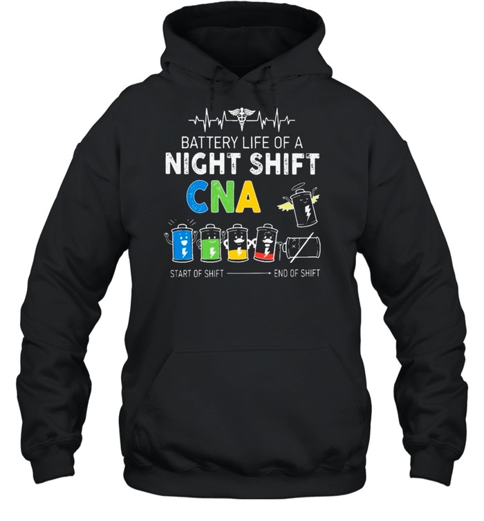 EMT Battery Life Of A Night Shift CNA Start Of Shift And Of Shift Unisex Hoodie