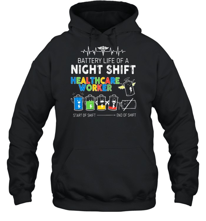 EMT Battery Life Of A Night Shift Healthcare Worker Start Of Shift And Of Shift Unisex Hoodie