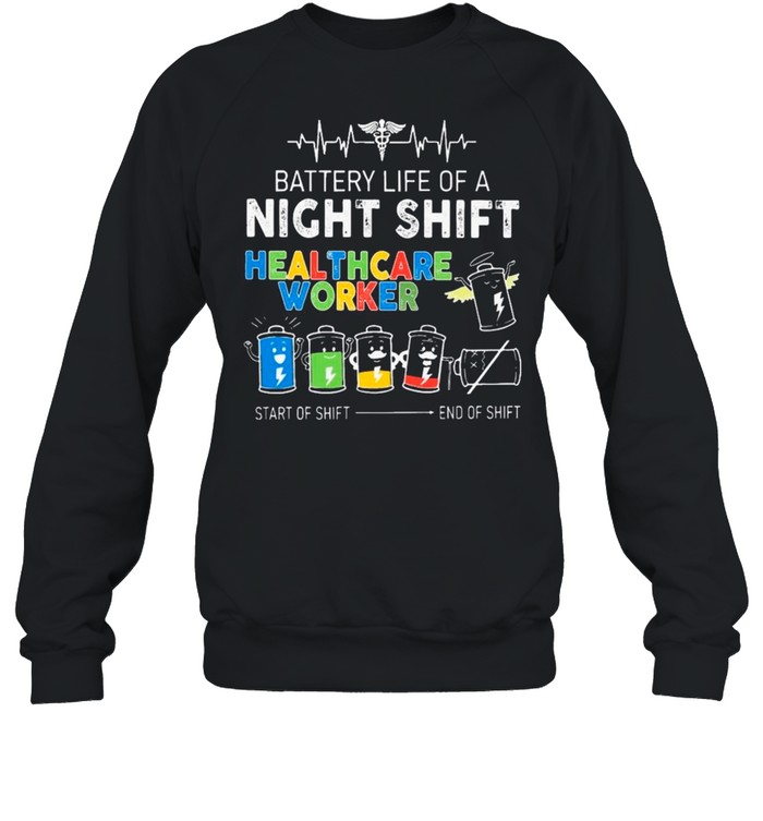 EMT Battery Life Of A Night Shift Healthcare Worker Start Of Shift And Of Shift Unisex Sweatshirt