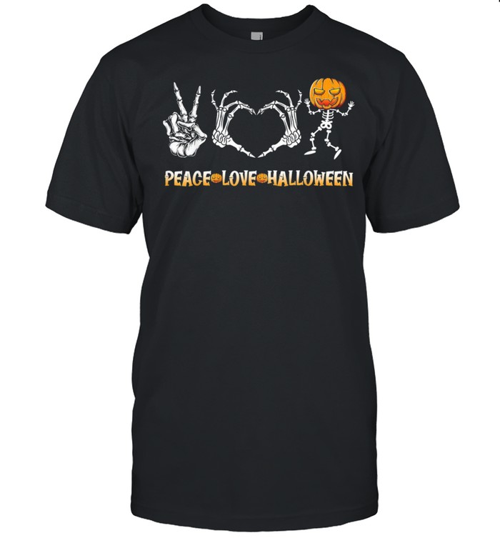 Halloween Skeleton Peace Love Halloween with Scary Pumpkin shirt Classic Men's T-shirt