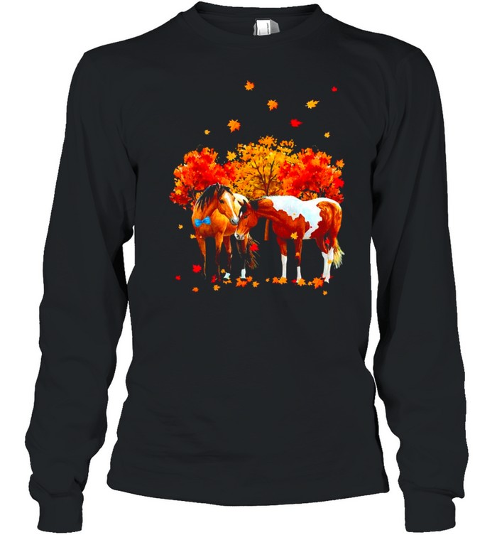 Horse Hello Fall Autumn Leave Tree Halloween Long Sleeved T-shirt