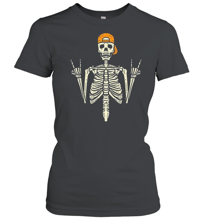 Rocker Skater Skeleton Cap Cool Halloween Punk Boys shirt Classic Women's T-shirt