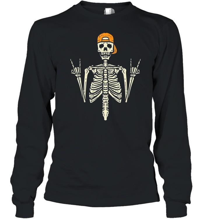 Rocker Skater Skeleton Cap Cool Halloween Punk Boys shirt Long Sleeved T-shirt