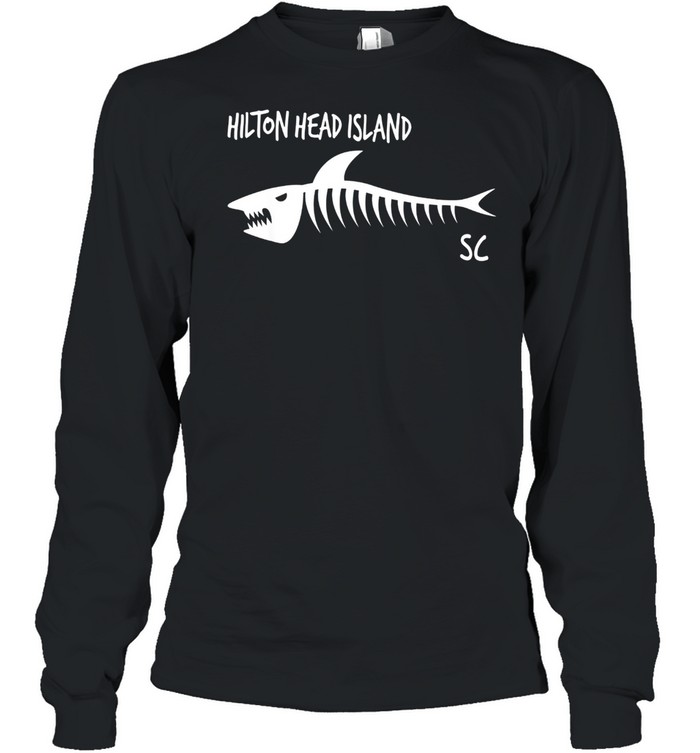 Hilton Head Island SC Shark Skeleton White Print shirt Long Sleeved T-shirt