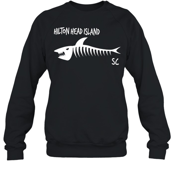 Hilton Head Island SC Shark Skeleton White Print shirt Unisex Sweatshirt