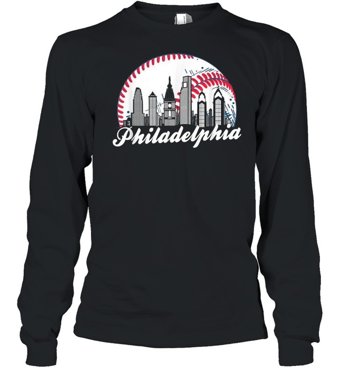 Philadelphia Baseball Skyline Retro Philadelphia Cityscape shirt Long Sleeved T-shirt