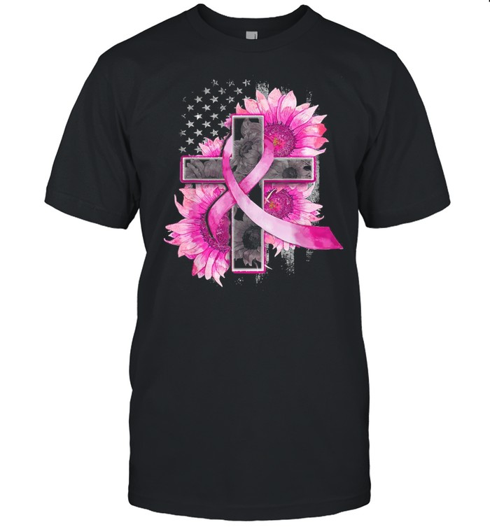 Christian Cross Pink Ribbon Sunflower Breast Cancer Warrior shirt Classic Men's T-shirt