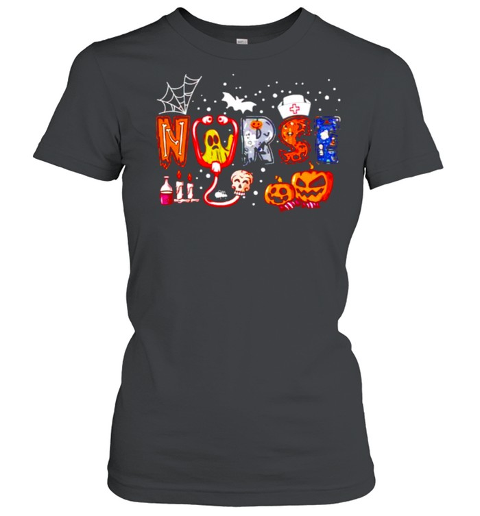 Nurse halloween stethoscope heartbeat pumpkin ghost shirt Classic Women's T-shirt