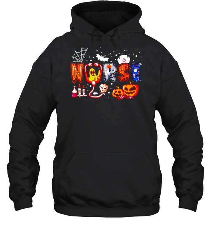 Nurse halloween stethoscope heartbeat pumpkin ghost shirt Unisex Hoodie