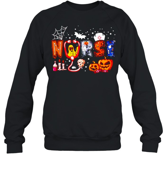 Nurse halloween stethoscope heartbeat pumpkin ghost shirt Unisex Sweatshirt