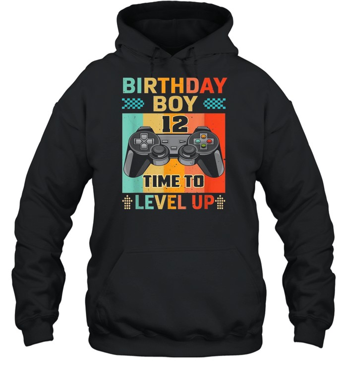 Retro Vintage Gaming 12 Years Old Level Up 12th Birthday Boy shirt Unisex Hoodie