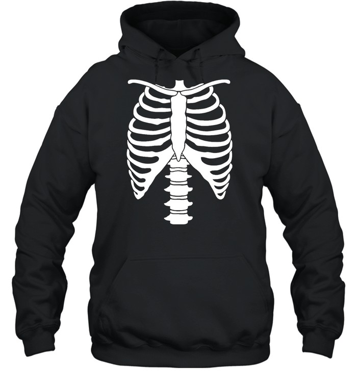 skeleton halloween skeleton rib cage xray front and back print easy costume black shirt Unisex Hoodie