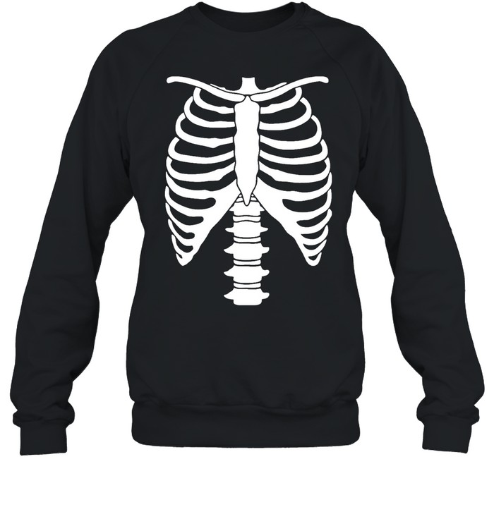 skeleton halloween skeleton rib cage xray front and back print easy costume black shirt Unisex Sweatshirt