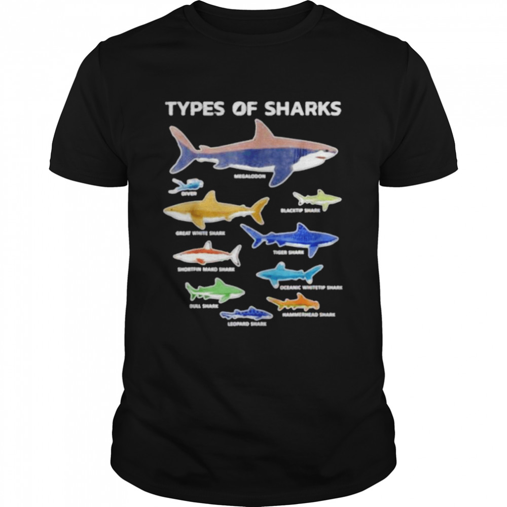 9 Types of sharks educational colorful ocean shirt Classic Men's T-shirt