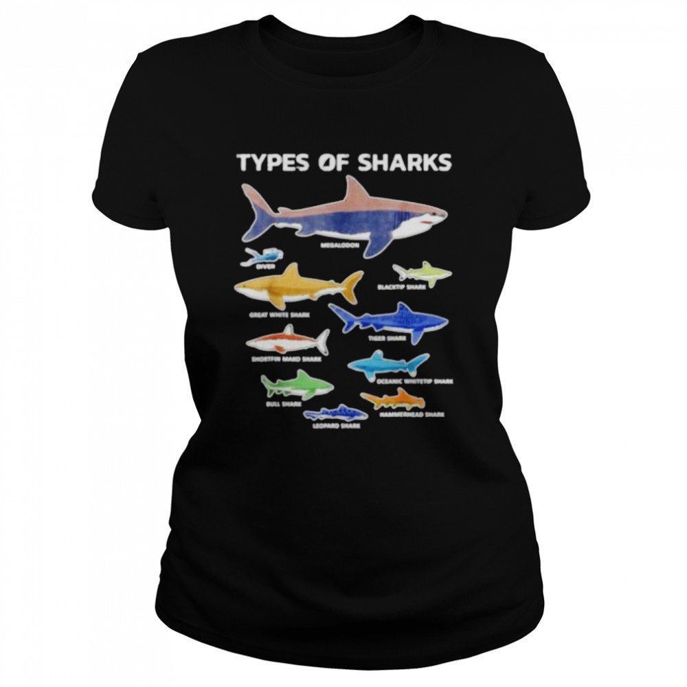 9 Types of sharks educational colorful ocean shirt Classic Women's T-shirt