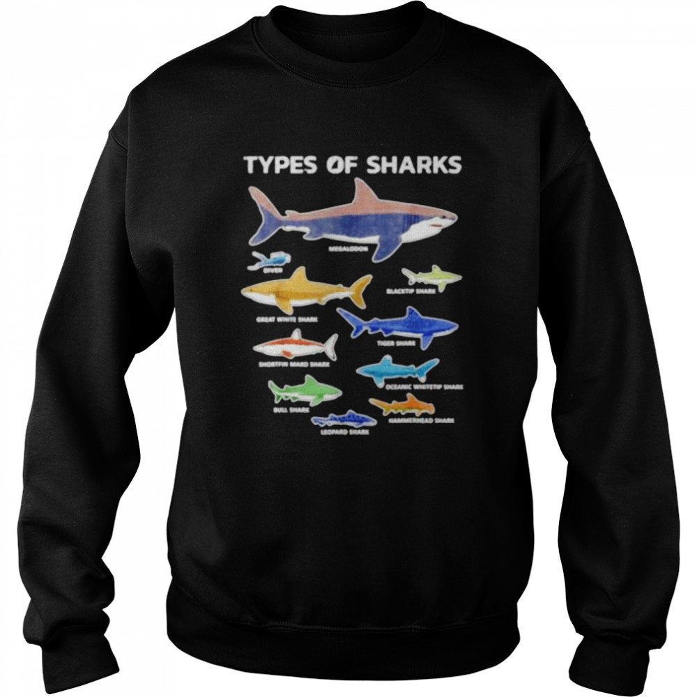 9 Types of sharks educational colorful ocean shirt Unisex Sweatshirt