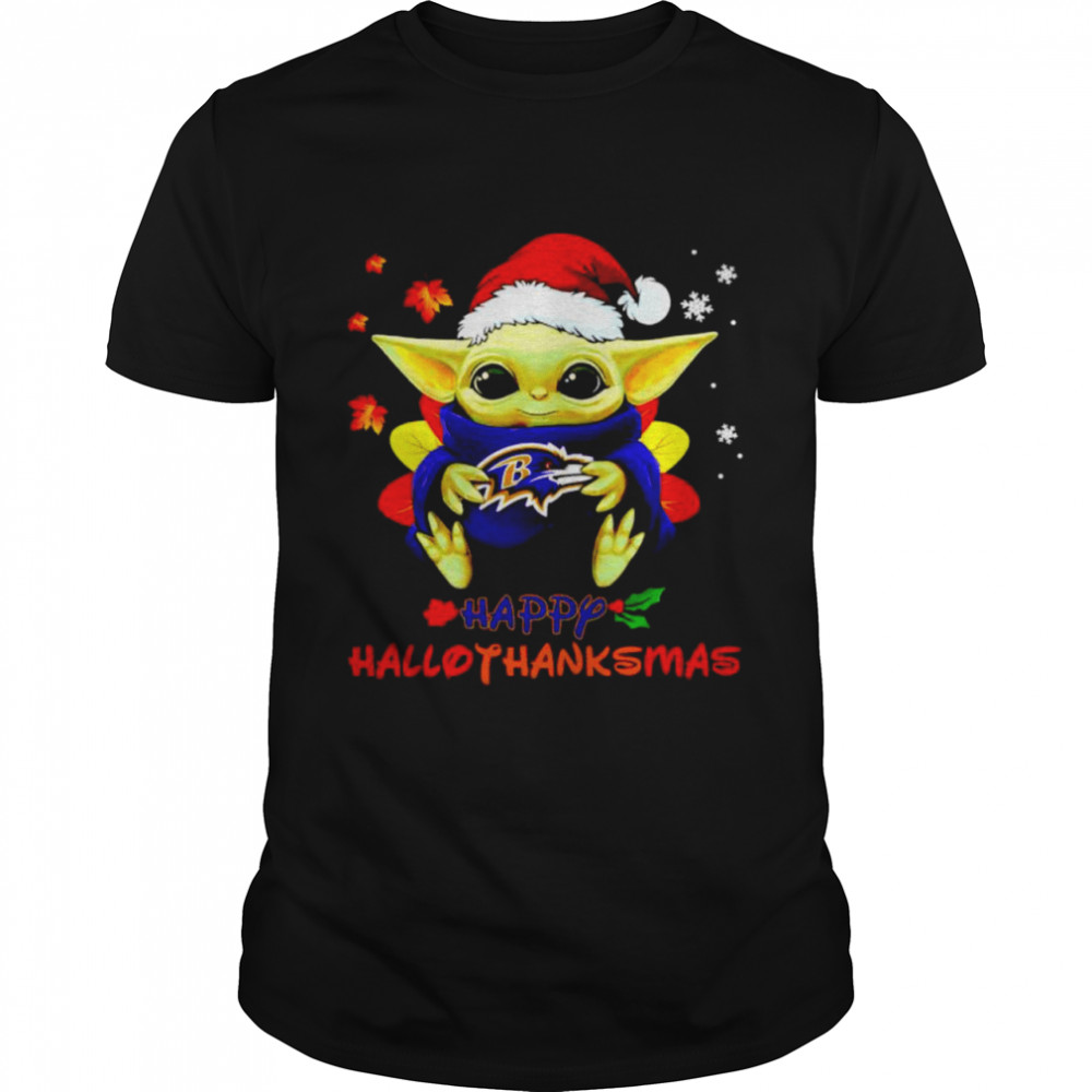 Baby Yoda Ravens happy Hallothanksmas shirt Classic Men's T-shirt