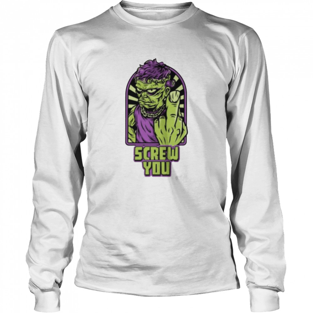 Frankenstein Halloween screw you shirt Long Sleeved T-shirt