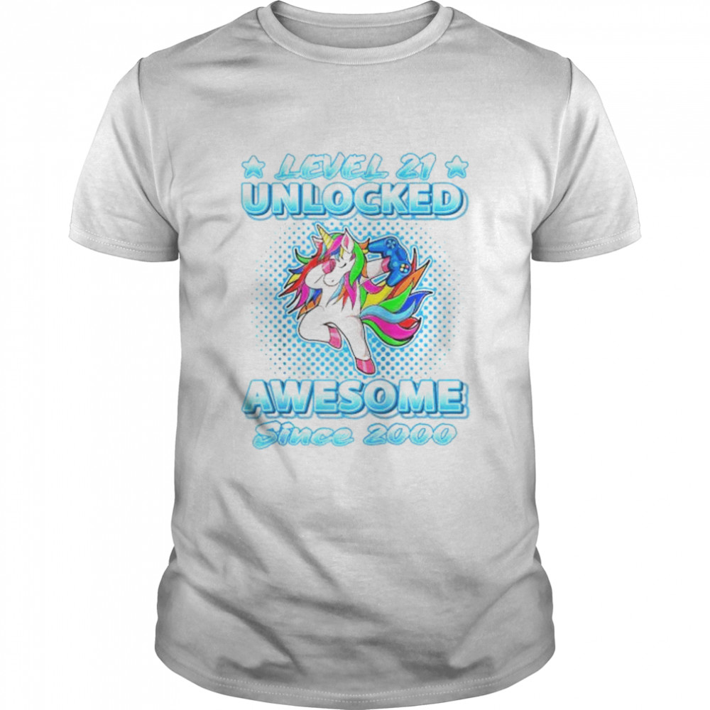 Level 21 Unlocked Awesome Since 2000 Dabbing Unicorn Bday Classic Men's T-shirt