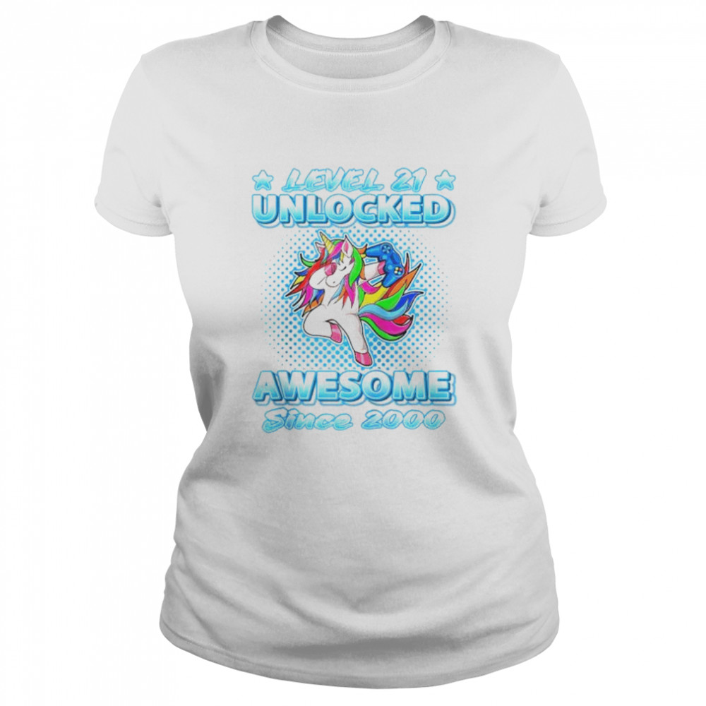 Level 21 Unlocked Awesome Since 2000 Dabbing Unicorn Bday Classic Women's T-shirt