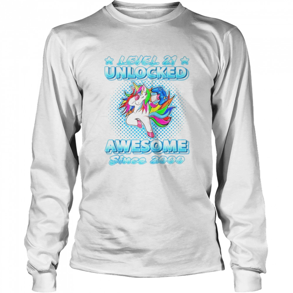 Level 21 Unlocked Awesome Since 2000 Dabbing Unicorn Bday Long Sleeved T-shirt