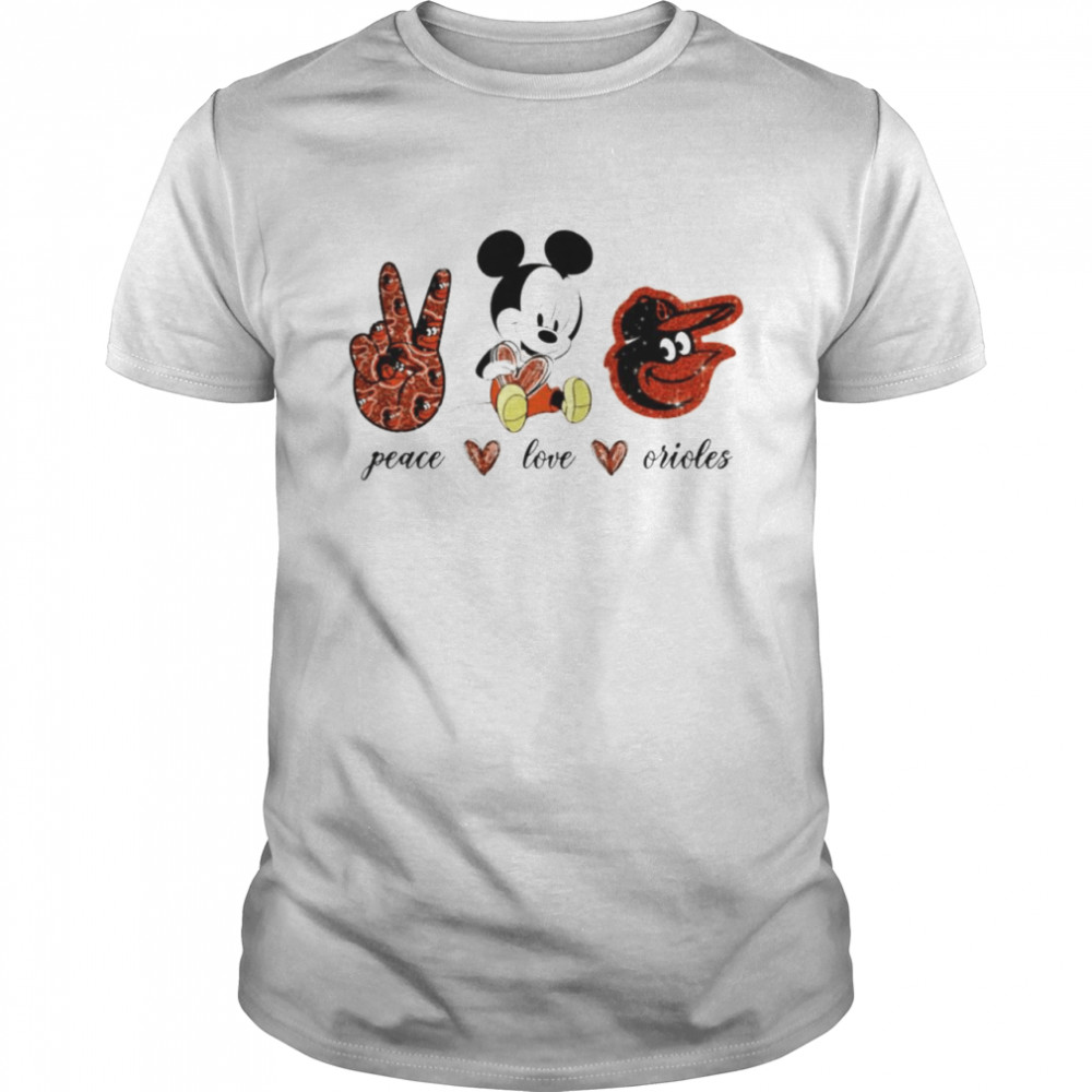 Mickey mouse peace love Baltimore Orioles shirt Classic Men's T-shirt