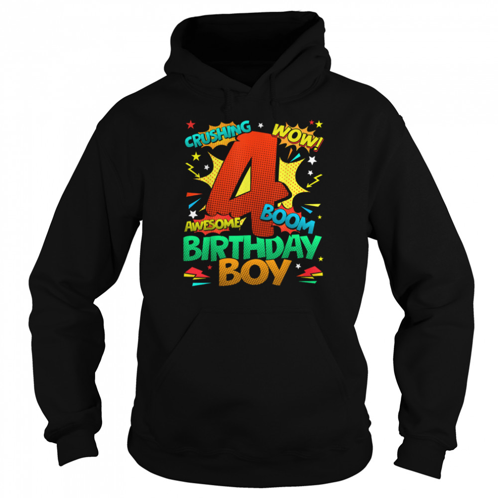 4th Birthday Kids Comic Style Kids Boys 4th Birthday shirt Unisex Hoodie