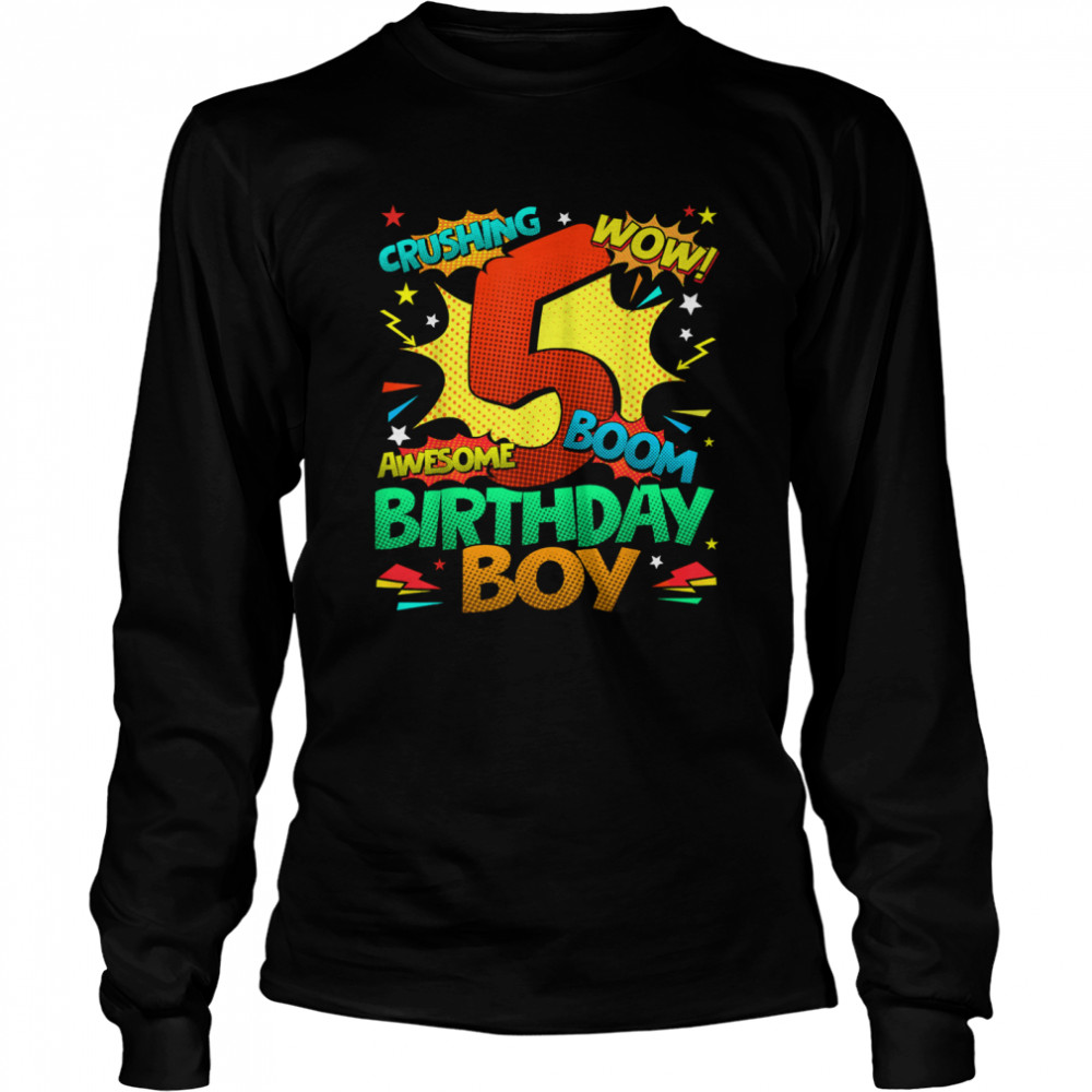 5th Birthday Kids Comic Style Kids Boys 5th Birthday shirt Long Sleeved T-shirt