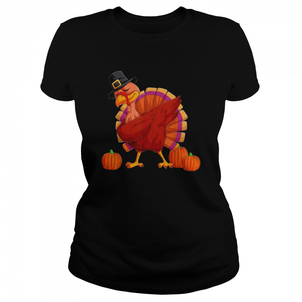 Dabbing Turkey Pumpkin Thanksgiving Day Pilgrim Boy Kid Classic Women's T-shirt