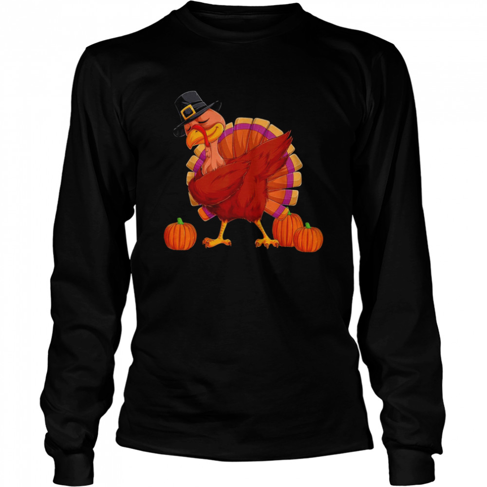 Dabbing Turkey Pumpkin Thanksgiving Day Pilgrim Boy Kid Long Sleeved T-shirt