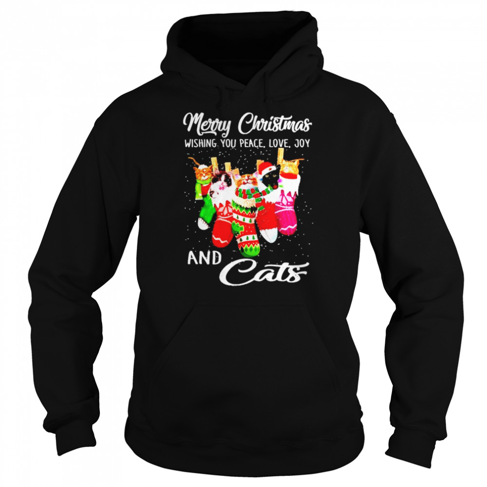 Merry Christmas wishing you peace love joy and cats shirt Unisex Hoodie