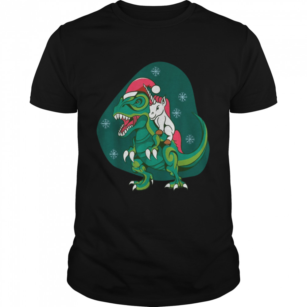 Unicorn Santa Claus Riding Dinosaurs Christmas cute Classic Men's T-shirt