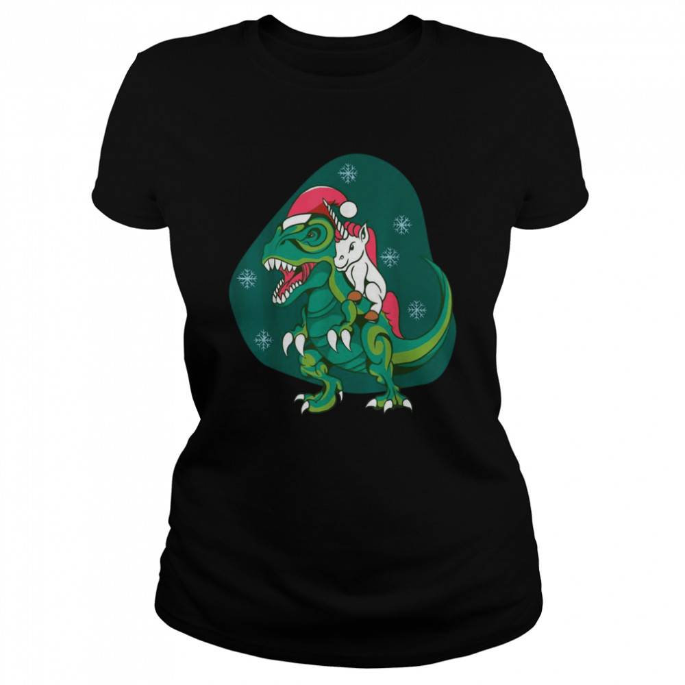 Unicorn Santa Claus Riding Dinosaurs Christmas cute Classic Women's T-shirt